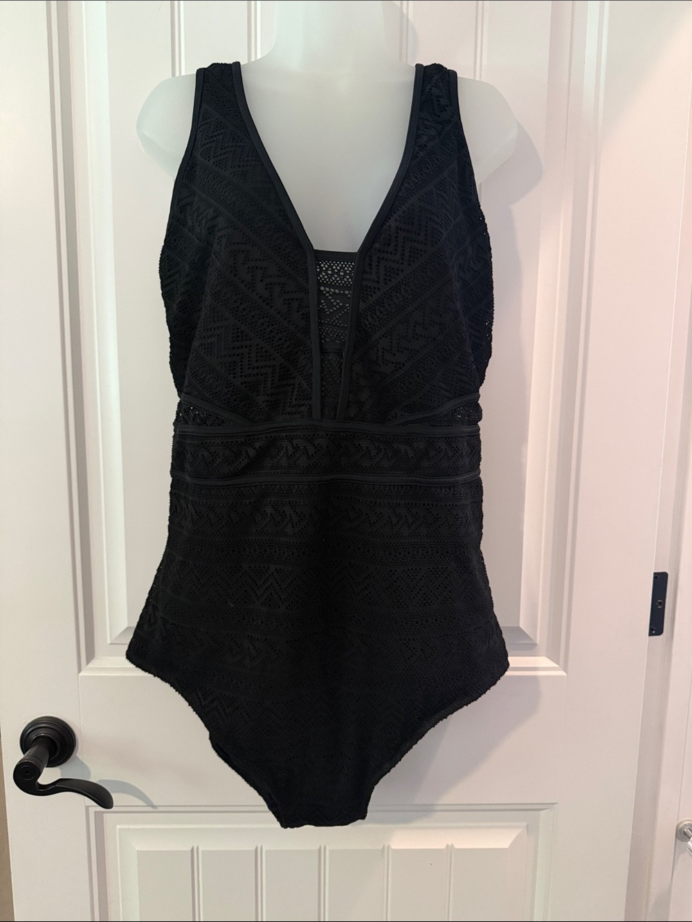 Paramour Black Crochet Deep V One-Piece